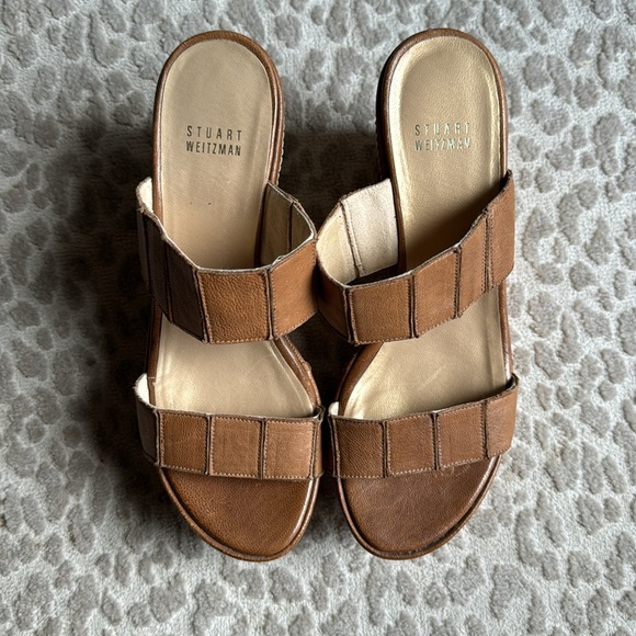 Stuart Weitzman Tan Leather Cork Wedge Sandals, size 8 - Picture 2 of 8